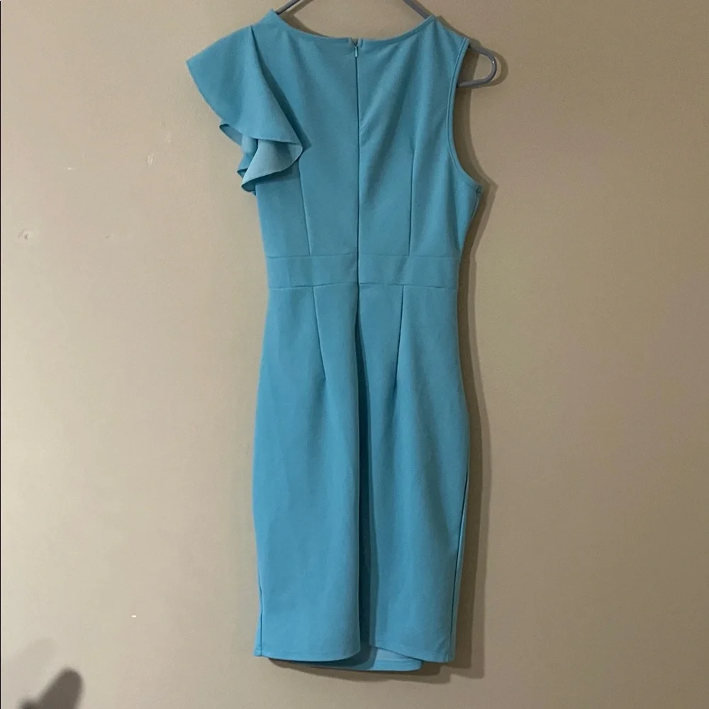Women’s Sheath Dress Ruffle Front Sleeveless Knee Length Medium Lined Back Zip - Picture 3 of 12